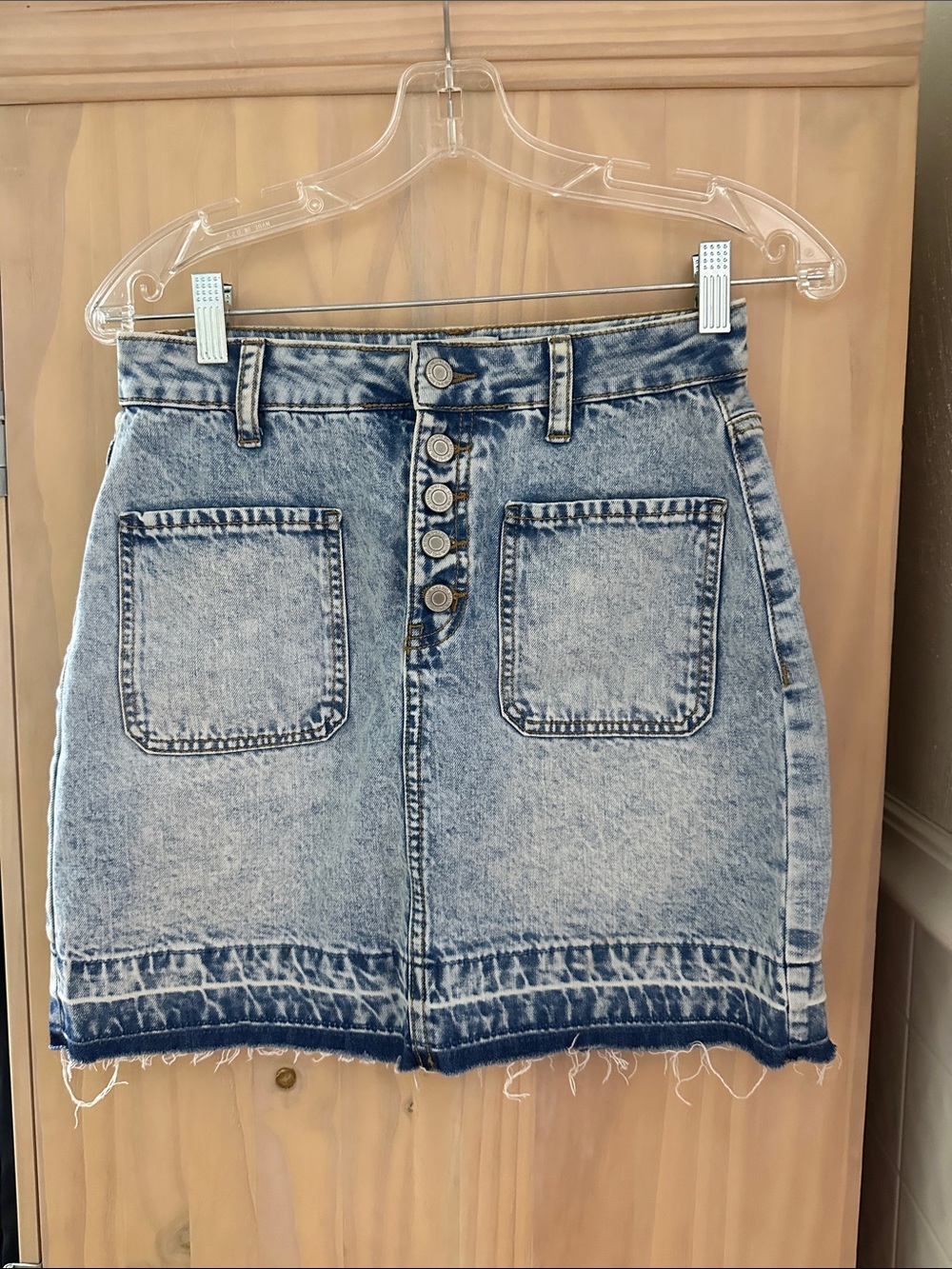 High-Waist Acid Wash Denim Skirt - Light Blue